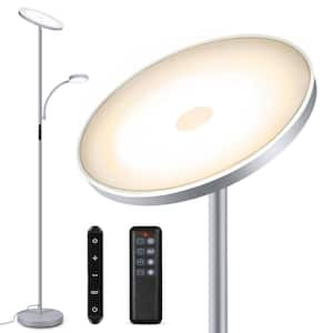 Modern Slim 71in. Space Gray Dimmable Torchiere Floor Lamp with Reading Side Light and Remote Control