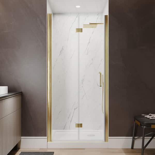 WELLFOR 34-36 in. W x 72 in. H Bi-fold Frameless Shower Door in