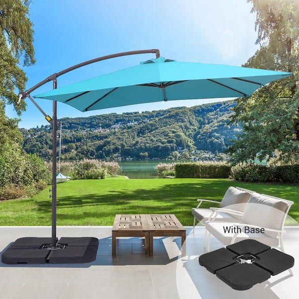 JOYESERY 8.2 ft. x 8.2 ft. Backyard Offset Patio Umbrella , Square Canopy, Steel Pole and Ribs with Base in Lake Blue