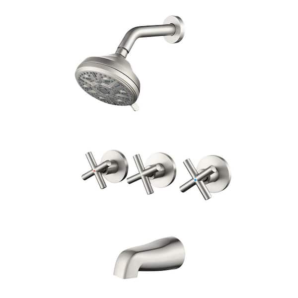 5 in. 3-Handle 10-Spray Shower Faucet 1.8 GPM with Bathtub Faucet in Brushed Nickel