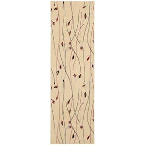 Grafix Cream 2 ft. x 8 ft. Floral Contemporary Kitchen Runner Area Rug