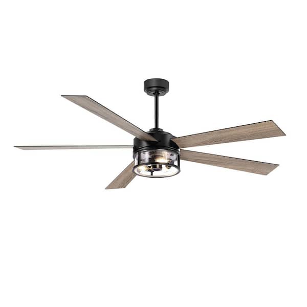 Breezary Hubery 60 in. Indoor Matte Black Standard Ceiling Fan with Remote Control and Light Kit Included
