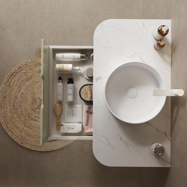 36 in. Floating Avocado Green Bath Vanity with White Ceramic Top and White Ceramic Basin