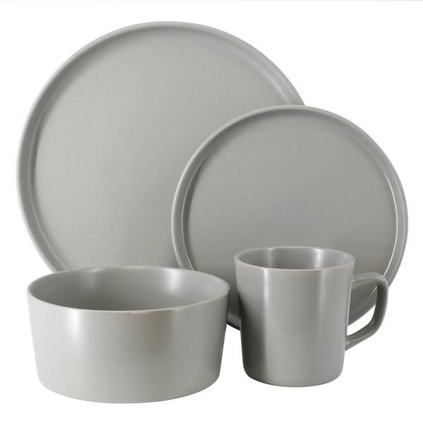 Elama Luxe Matte 16-Piece Light Gray Matte Stoneware Dinnerware