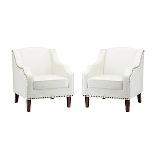 Mornychus Ivory Streamlined Armchair with Nailhead Trim and Removable Cushion (Set of 2)