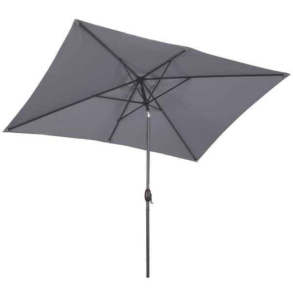 Kahomvis 6.5 ft. x 10 ft. Aluminum Market Patio Umbrella with Push Button Tilt and Crank, Grey