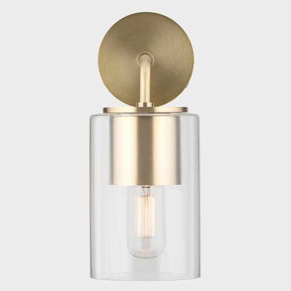 Mitzi by Hudson Valley Lighting Lula 1-Light Aged Brass Wall Sconce with Clear Glass