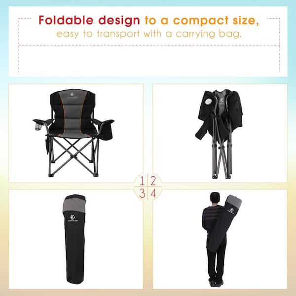 PHI VILLA Oversized Folding Camping Chair With Cooler Bag Deluxe Black  Chair Heavy-Duty THD-E01CC401-BK - The Home Depot