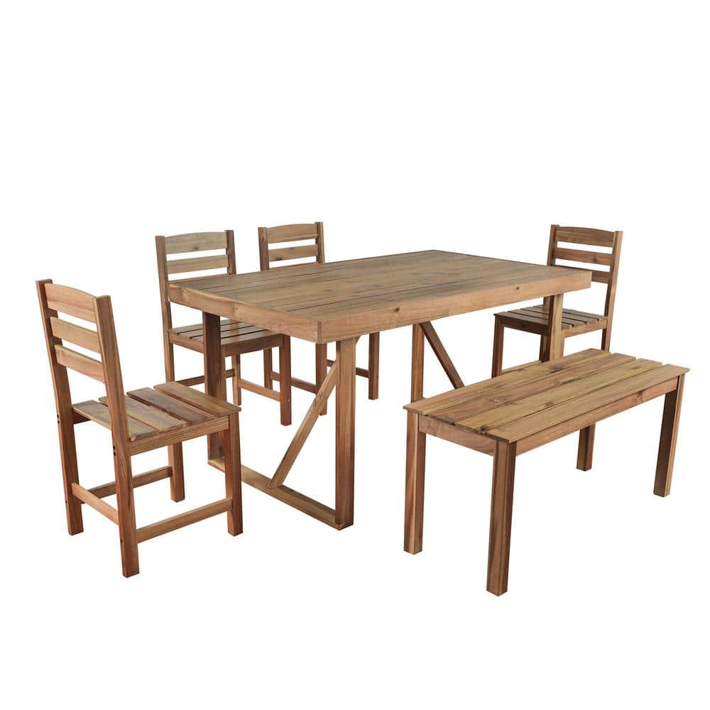 Natural 6-Piece Acacia Wood Outdoor Dining Set for Patio, Balcony, Backyard