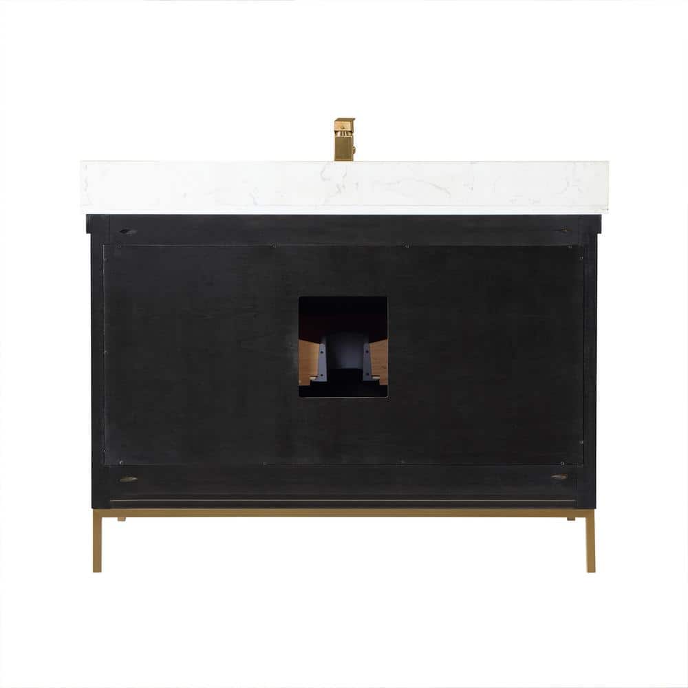Kesia 48" Black Oak Bathroom Vanity with White Stone Countertop