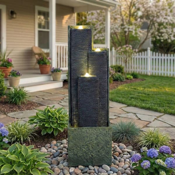 39.4 in. H Outdoor Waterfall Fountain w/LED Lights,Easy Setup