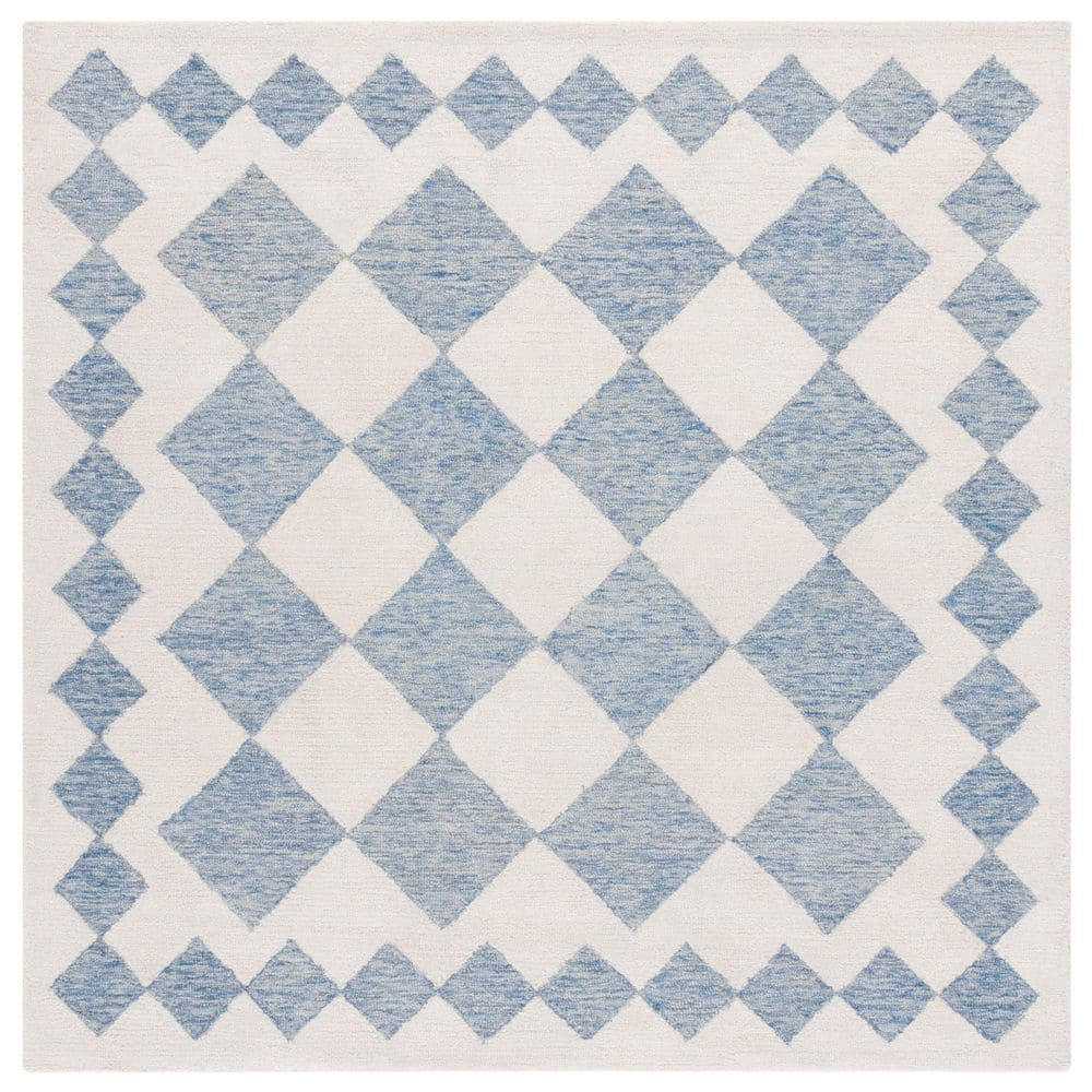 Ebony 6 ft. x 6 ft. Blue/Ivory Geometric Border Diamond Square Area Rug price history on PriceWatchPro