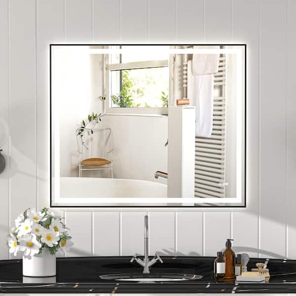 48 in.x40in. Black Eco-Friendly Silver MirrorDual LED Light StripsFront and Back Lighting