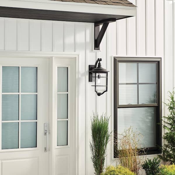 Royal Marine 21.75 in. 1-Light Distressed Black Outdoor Hardwired Wall Lantern Sconce with No Bulbs Included (1-Pack)