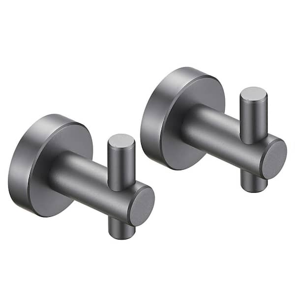 Hermitage Bath Gluon 2 Pack J-Hook Robe/Towel Hook with Screws in Grey
