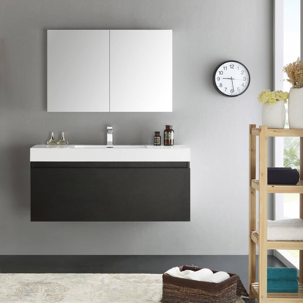 Mezzo 48" Black Wall Hung Vanity with Acrylic Sink and Medicine Cabinet