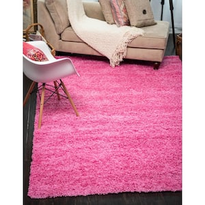 Solid Shag Taffy Pink 8 ft. Round Area Rug