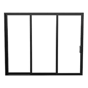 120 in. x 96 in. Matte Black Universal Handing Aluminum Sliding Patio Door with Aluminum Frame and Lockset