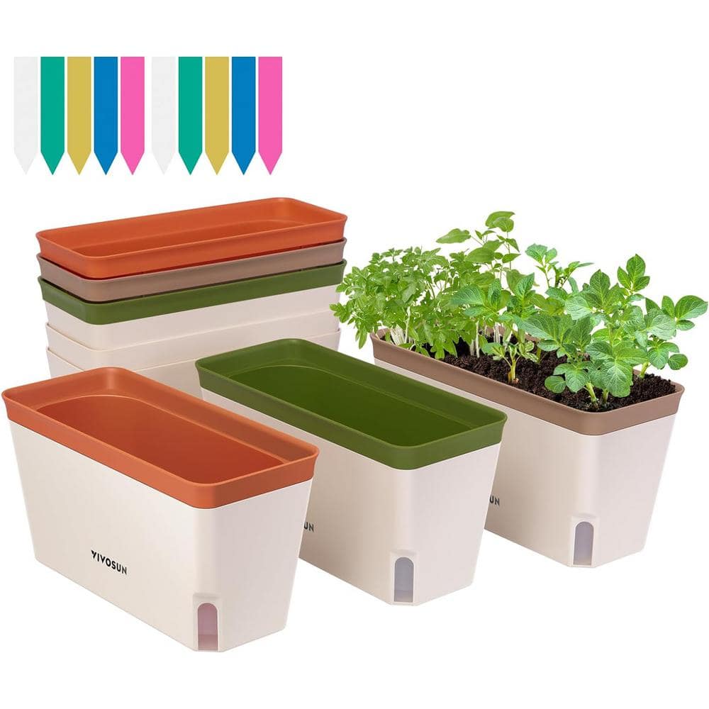 VIVOSUN 10.5 in. L x 4.5 in. W x 5.5 in. H Self-Watering Rectangular Window Herb Planter Box with 10-Piece Plant Labels (6-Pack), Orange/green/brown -  wal-RP-002