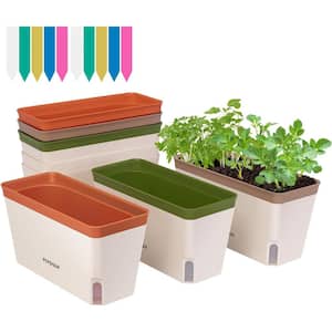 10.5 in. L x 4.5 in. W x 5.5 in. H Self-Watering Rectangular Window Herb Planter Box with 10-Piece Plant Labels (6-Pack)