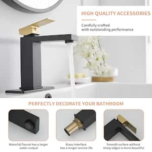 Single Hole Single-Handle Bathroom Faucet With Supply Hose With Pop up drian Supply Hose in Black Gold