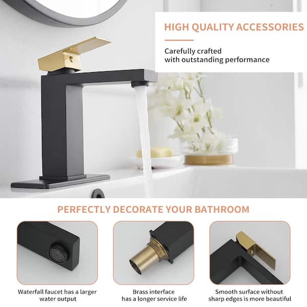 Single Handle Single Hole Bathroom Faucet in Gold Black