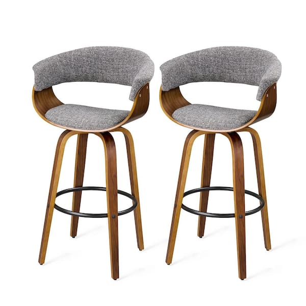 29.50 in. Seat Height Modern Wood Fabric Gray 360°Swivel Bar Stool With Low Back (Set of 2)