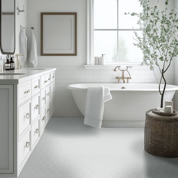 Domino White Hexagon 2 in. x 2 in. Matte Porcelain Patterned Look Floor and Wall Tile (12.96 sq. ft./Case) Domino White Hexagon 2 in. x 2 in. Matte Porcelain Patterned Look Floor and Wall Tile (12.96 sq. ft./Case)