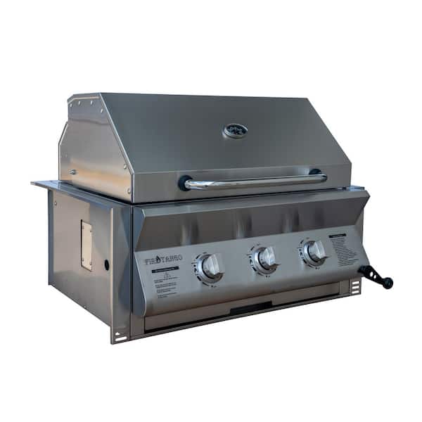 3-Burner Built-In Propane Gas Grill in Stainless Steel with Height Adjustable Cooking Surface