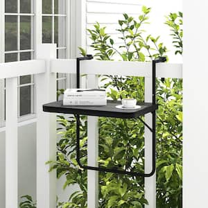 Folding Metal Patio Hanging Table Railing Table Outdoor Side Table with 3-Level Adjustable Height