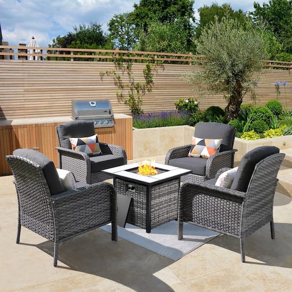 weaxty W Hyacinth Gray 5-Piece Wicker Patio Outdoor Conversation ...