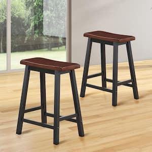 24 in. H Brown Backless Wood Bar Stools Saddle Seat Pub Chair Home Kitchen Dining Room (Set of 2)