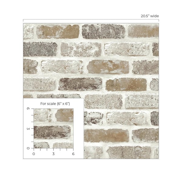 NextWall Washed Brick Peel and Stick Removable Wallpaper - 20.5 in. W x 18 ft. L - Tanned Leather & Pewter