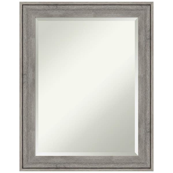 Amanti Art Regis Barnwood Grey 22.5 in. W x 28.5 in. H Wood Framed Beveled Wall Mirror in Gray