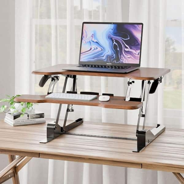 30 in. Rectangular Brown MDF Compact Standing Desk Converter with Adjustable Height