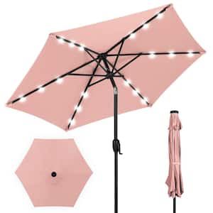 7.5 ft. Outdoor Market Solar Tilt Patio Umbrella w/LED Lights in Rose Quartz