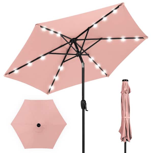 Best Choice Products Rose Quartz 7.5 ft. Outdoor Solar Patio Umbrella with Tilt, Crank and LED Lights