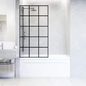 Mosaic 34 in. W x 62 in. H Framed Fixed Tub Screen Door in Matte Black with 3/8 in. (10mm) Clear Glass