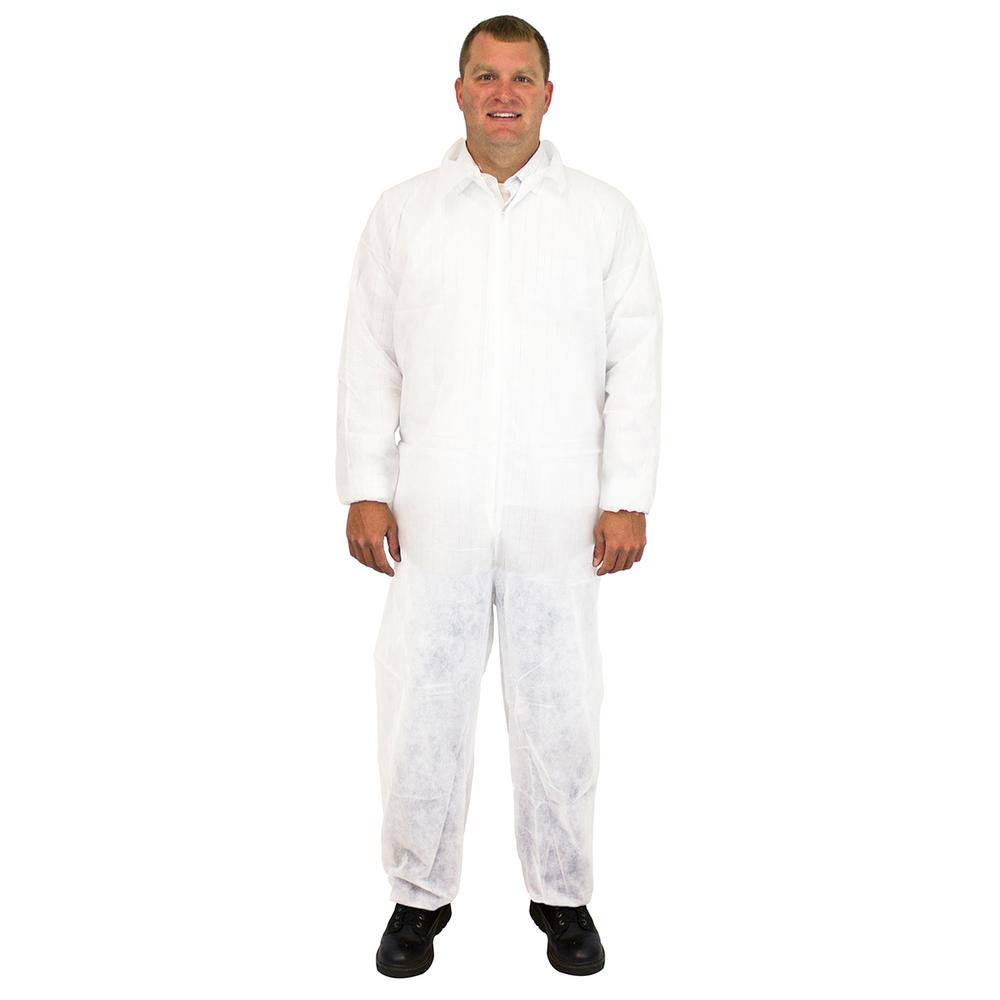 Size Medium 25 Suits Per Box Safety Zone DCWH-MD White Polypropylene Disposable Coverall 