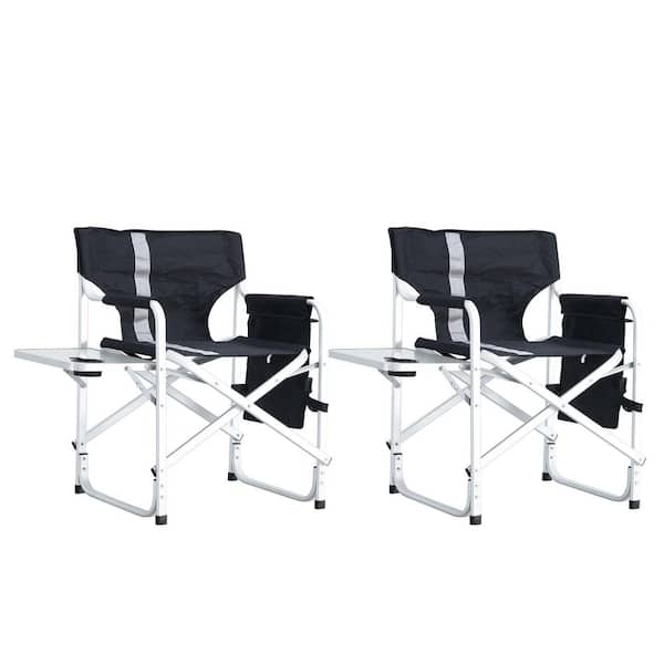 Zeus & Ruta 3-Piece Folding Outdoor Table and Chairs Set with Storage Bag for Indoor, Outdoor Camping, Picnics, Beach, Black/Gray