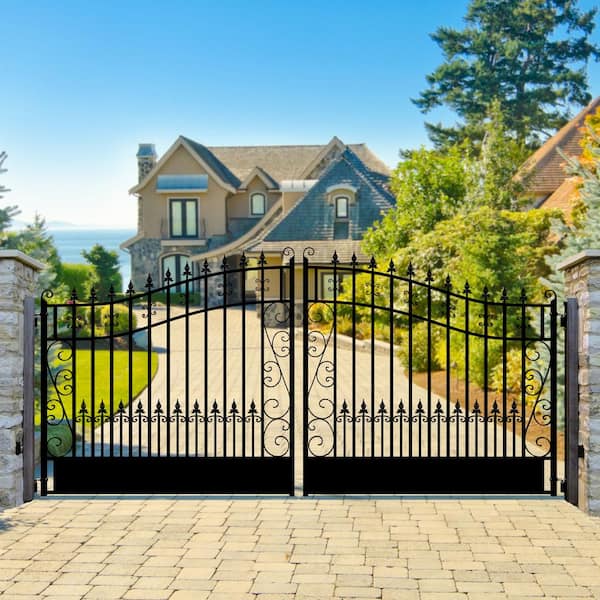 ALEKO Venice Style 14 ft. x 6 ft. Black Steel Dual Driveway Fence Gate