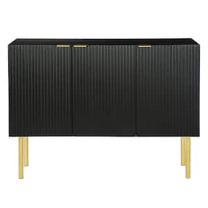 47.20 in. W x 16.50 in. D x 36.60 in. H Black Linen Cabinet Sideboard with Gold Metal Legs, Handles Adjustable Shelves