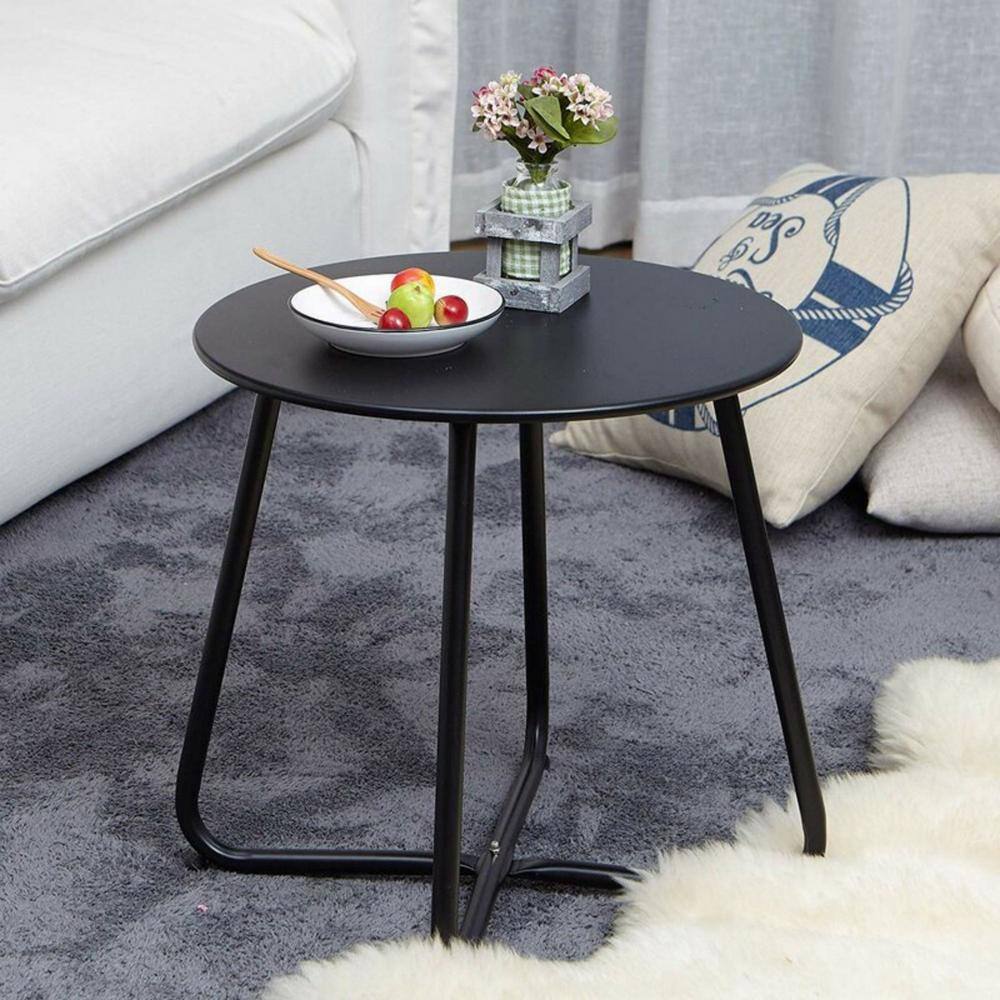 Black Round Steel Patio Side Table with Adjustable Feet