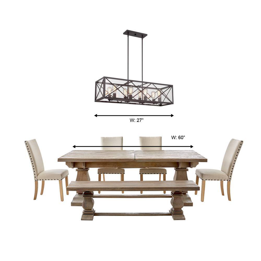 Satin Bronze 8-Light Linear Chandelier with Plug-in Feature