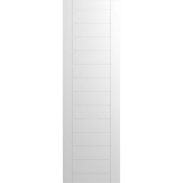 Ekena Millwork 12 in. x 56 in. PVC True Fit Horizontal Slat Framed Modern Style Fixed Mount Board & Batten Shutters Pair in Unfinished