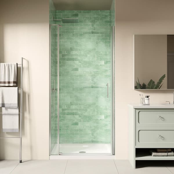 28-32 in. W x 72 in. H Frameless Pivot Shower Door in Brushed Nickel with 1/4 in. Thick Certified Clear Tempered Glass