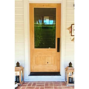 36 in. x 96 in. Modern Farmhouse Knotty Alder Left-Hand/Inswing 3/4 Lite Clear Glass Black Stain Wood Prehung Front Door