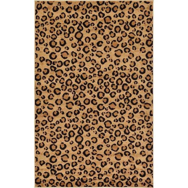 Unique Loom Wildlife Leopard Light Brown 5' 0 x 8' 0 Area Rug