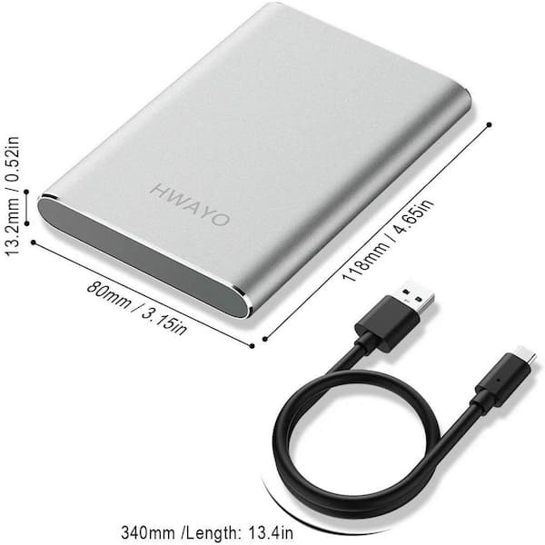 EKIEUDL - 750GB Portable External Hard Drive, USB3. 1 Gen 1 Type C Ultra Slim 2.5'' HDD Storage, 10Gbps Transfer Speed, Silver