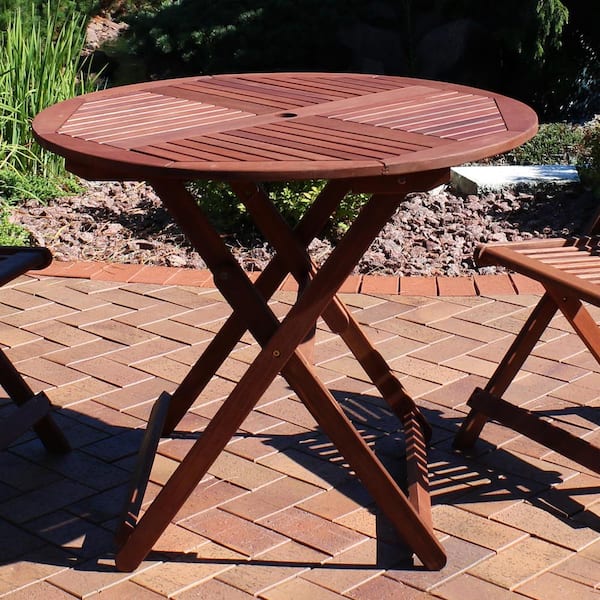 Sunnydaze Decor Meranti Round Outdoor, Outdoor Wood Folding Dining Table